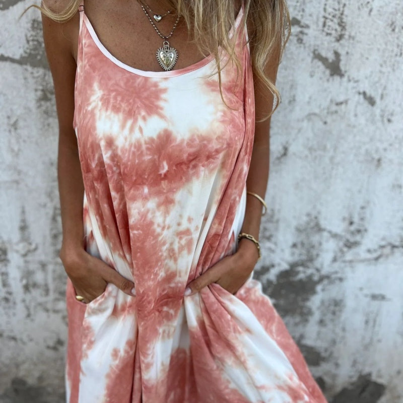 🎉🛍️Hot Promotion 55% OFF🥻Women Tie Dye Gradient Color Printed Spaghetti Strap Dresses