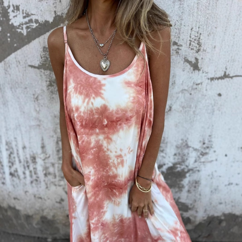 🎉🛍️Hot Promotion 55% OFF🥻Women Tie Dye Gradient Color Printed Spaghetti Strap Dresses