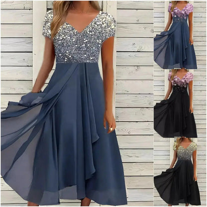 🌞Summer Essentials👗 Women's Summer V-Neck Printed Patchwork Dress