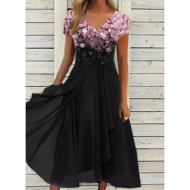 🌞Summer Essentials👗 Women's Summer V-Neck Printed Patchwork Dress