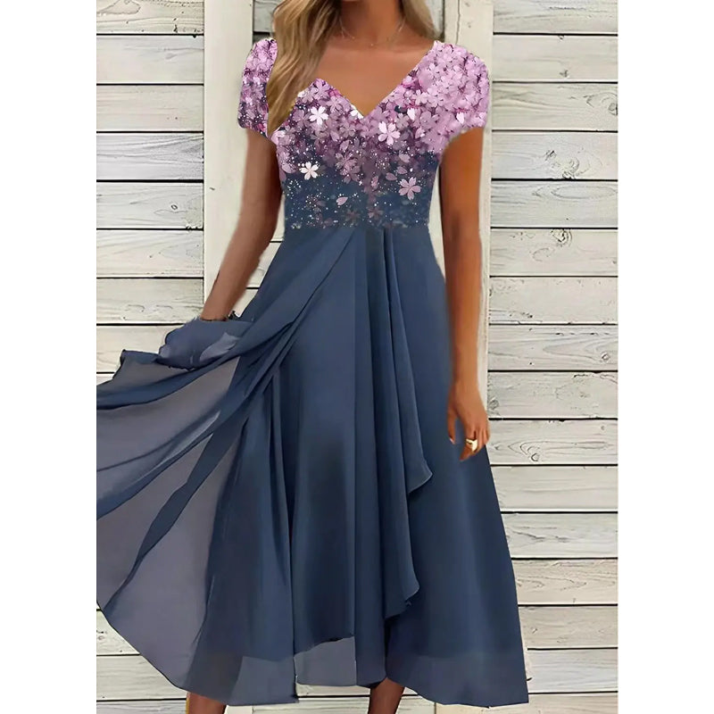 🌞Summer Essentials👗 Women's Summer V-Neck Printed Patchwork Dress