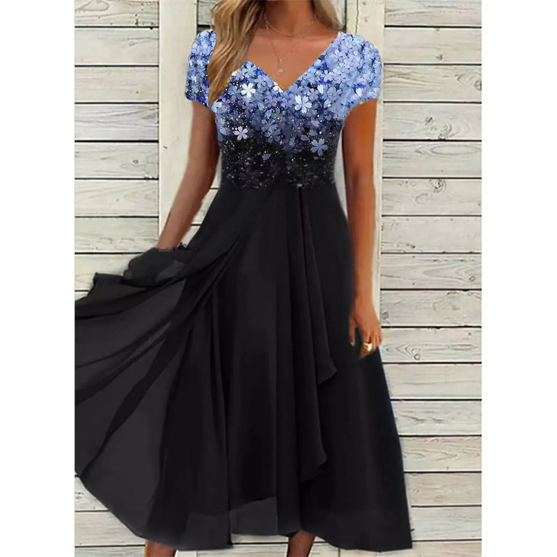🌞Summer Essentials👗 Women's Summer V-Neck Printed Patchwork Dress