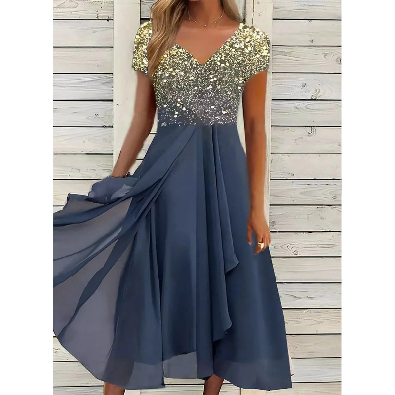 🌞Summer Essentials👗 Women's Summer V-Neck Printed Patchwork Dress