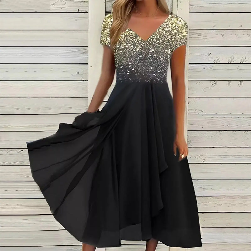 🌞Summer Essentials👗 Women's Summer V-Neck Printed Patchwork Dress