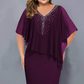 🌸2025 Summer Specials💐Rhinestone V-Neck Cape Dress with Chiffon Overlay