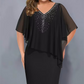 🌸2025 Summer Specials💐Rhinestone V-Neck Cape Dress with Chiffon Overlay