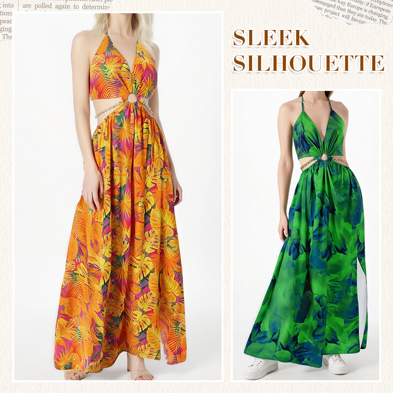 🎉🛍️Summer Special💃Women's Fashionable Halter Backless Printed Long Dress