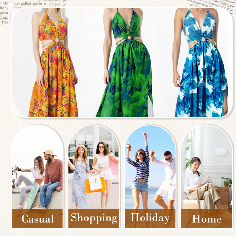 🎉🛍️Summer Special💃Women's Fashionable Halter Backless Printed Long Dress