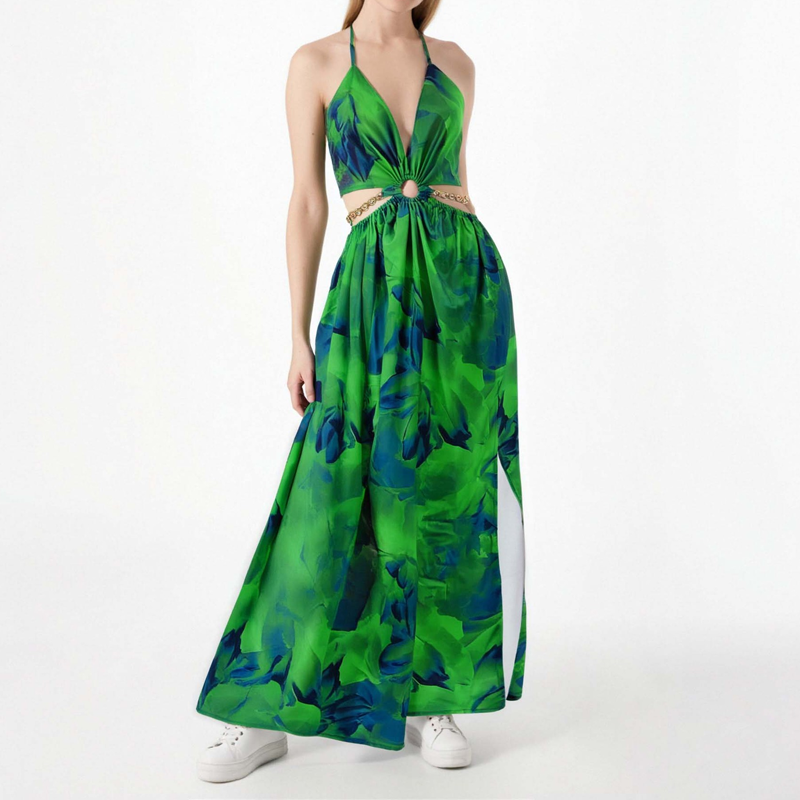 🎉🛍️Summer Special💃Women's Fashionable Halter Backless Printed Long Dress
