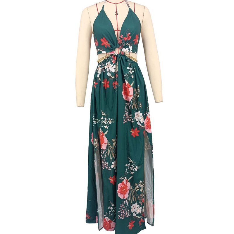 🎉🛍️Summer Special💃Women's Fashionable Halter Backless Printed Long Dress