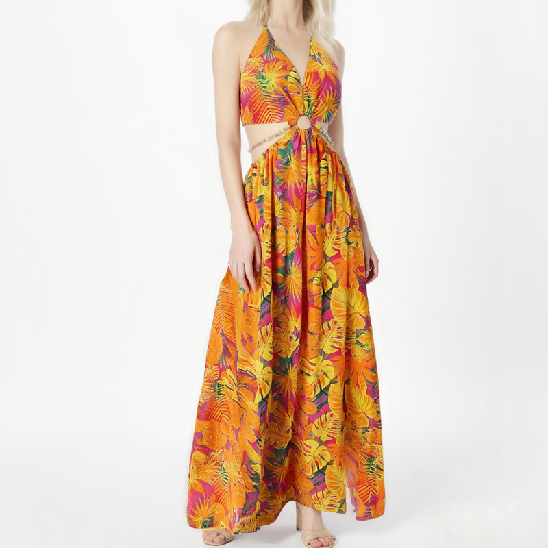🎉🛍️Summer Special💃Women's Fashionable Halter Backless Printed Long Dress
