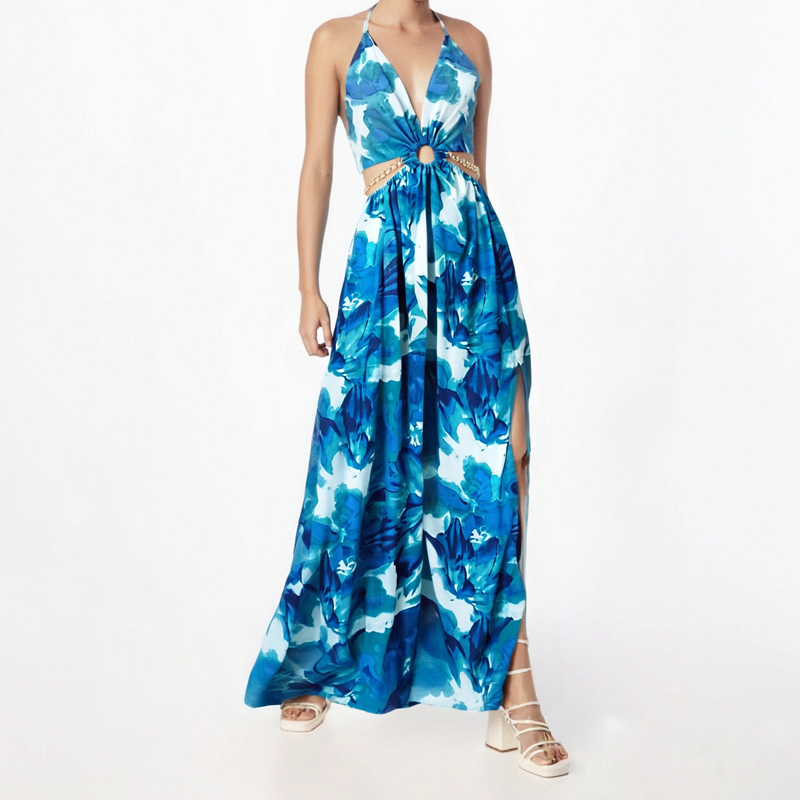 🎉🛍️Summer Special💃Women's Fashionable Halter Backless Printed Long Dress