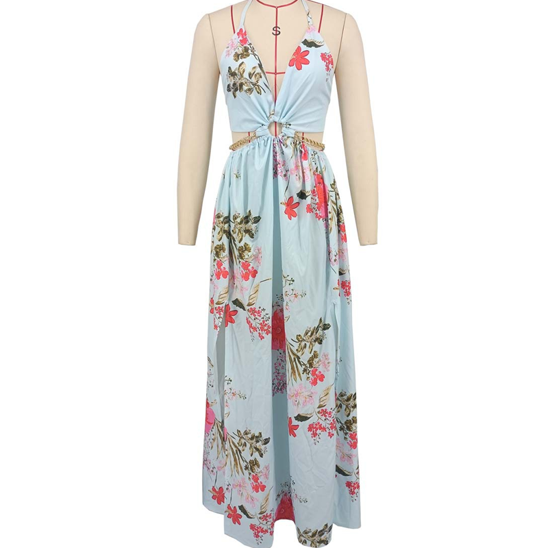 🎉🛍️Summer Special💃Women's Fashionable Halter Backless Printed Long Dress
