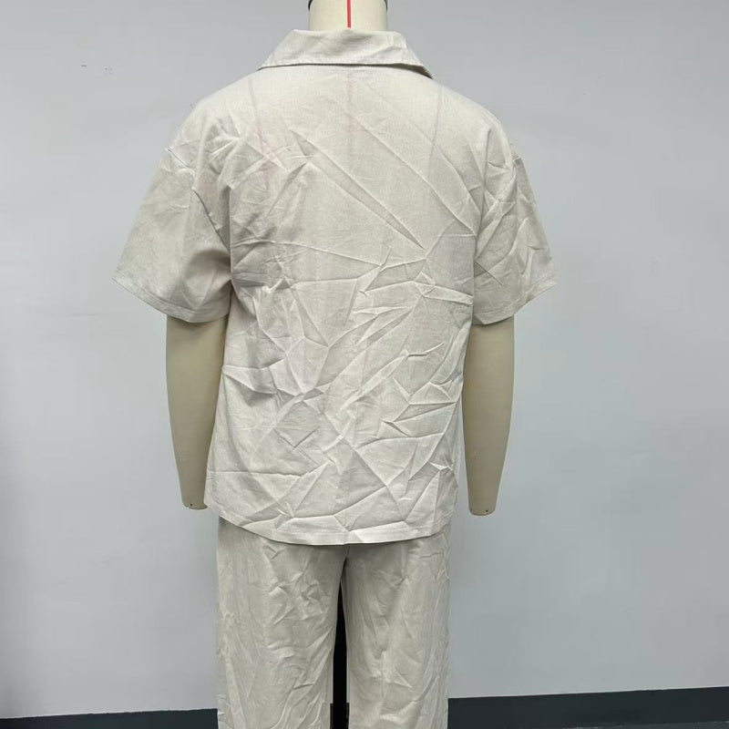 🎉Time-limited 50% OFF🛍️Cotton-Linen Short Sleeve Shirt & Loose Pants Set