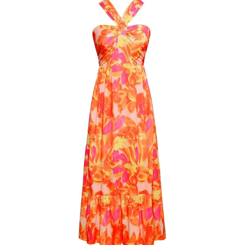 🔥Hot Sale 50%🌺Cross Halter Sleeveless Floral Printed Dress💃
