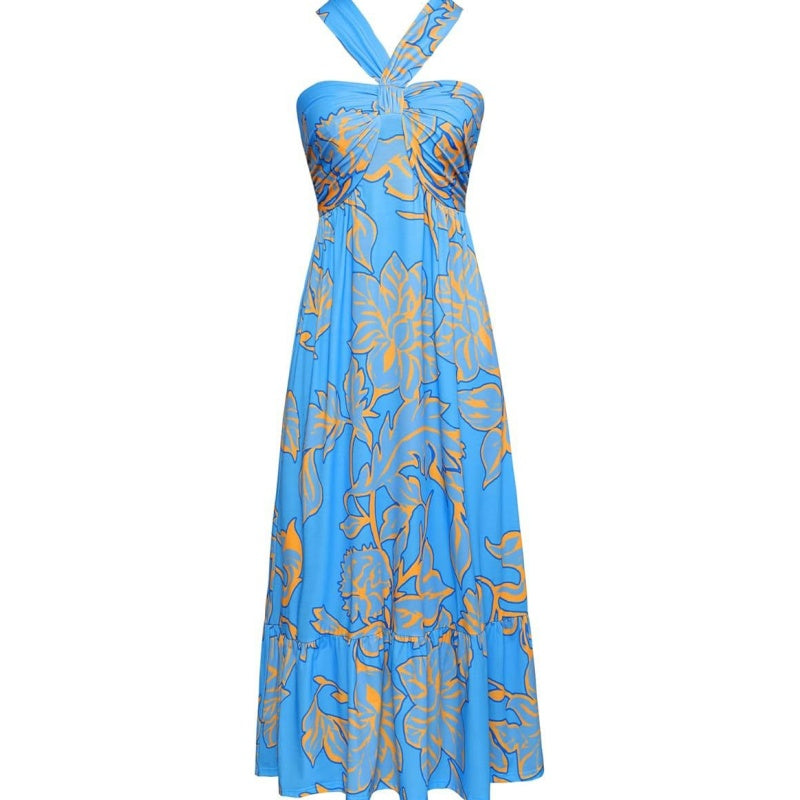 🔥Hot Sale 50%🌺Cross Halter Sleeveless Floral Printed Dress💃