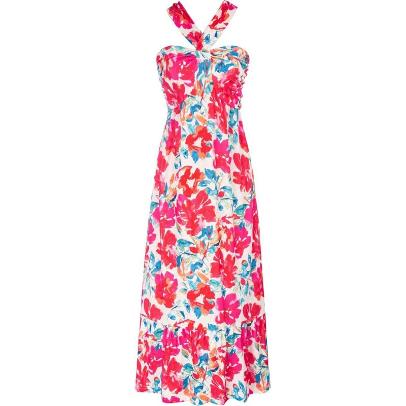 🔥Hot Sale 50%🌺Cross Halter Sleeveless Floral Printed Dress💃