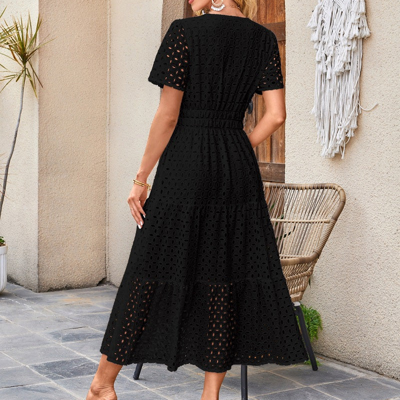 💥Final 3-hour Preferential Deal 💥Women’s Elegant V Neck Eyelet Flowy Dress