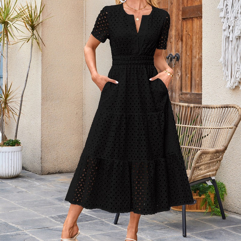 💥Final 3-hour Preferential Deal 💥Women’s Elegant V Neck Eyelet Flowy Dress