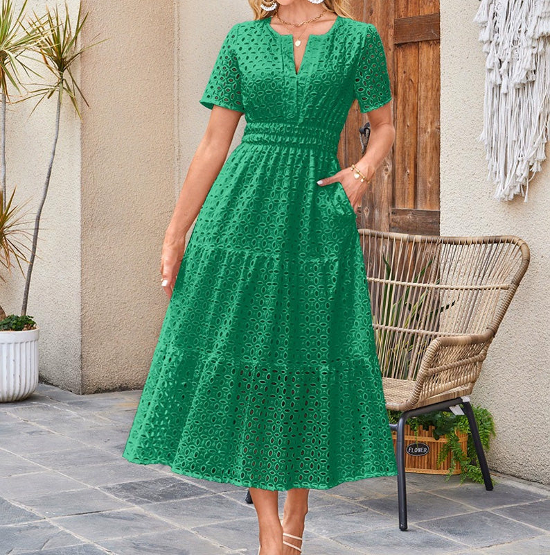 💥Final 3-hour Preferential Deal 💥Women’s Elegant V Neck Eyelet Flowy Dress