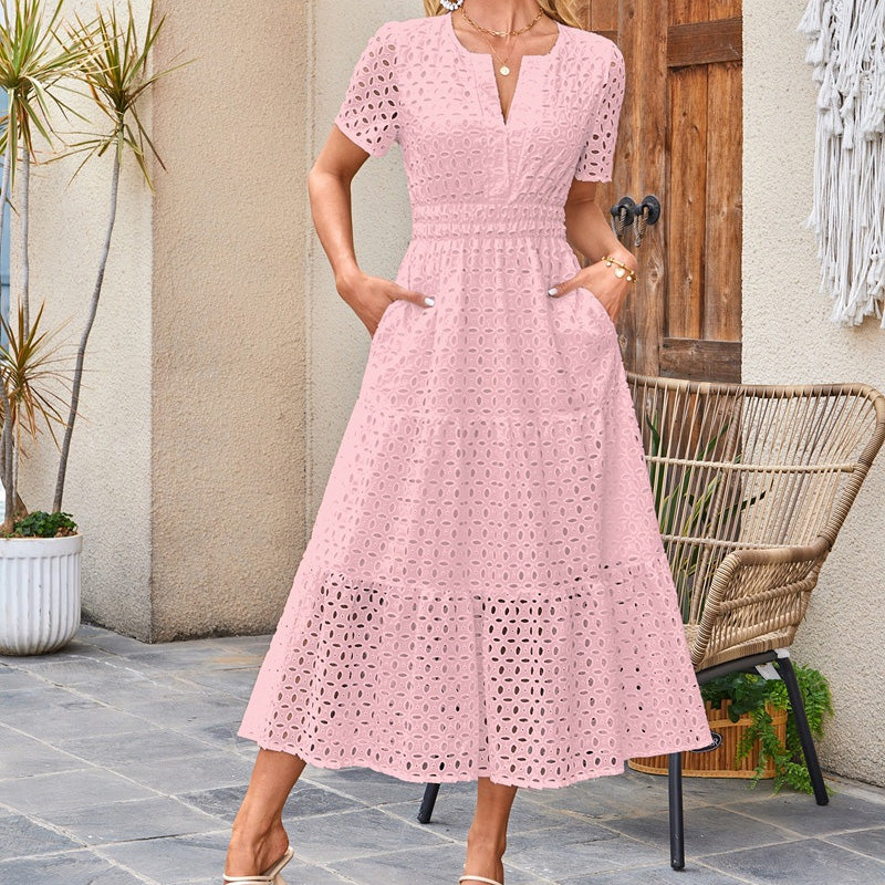 💥Final 3-hour Preferential Deal 💥Women’s Elegant V Neck Eyelet Flowy Dress