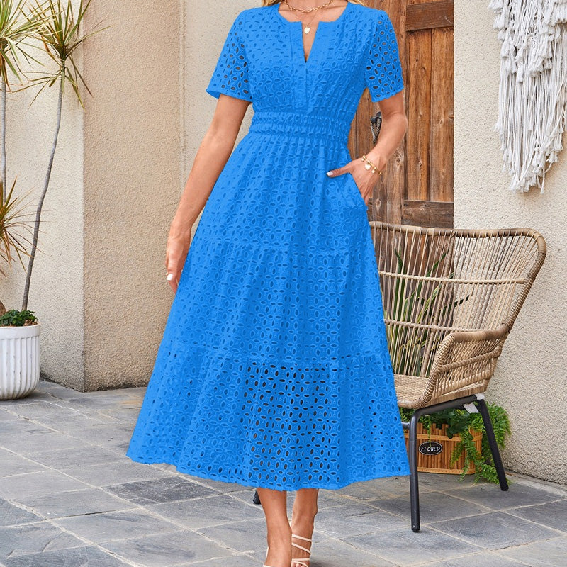 💥Final 3-hour Preferential Deal 💥Women’s Elegant V Neck Eyelet Flowy Dress