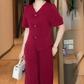 💖V-Neck Short Sleeve Top & Matching Wide-Leg Pants 2-Piece Set for Women👘