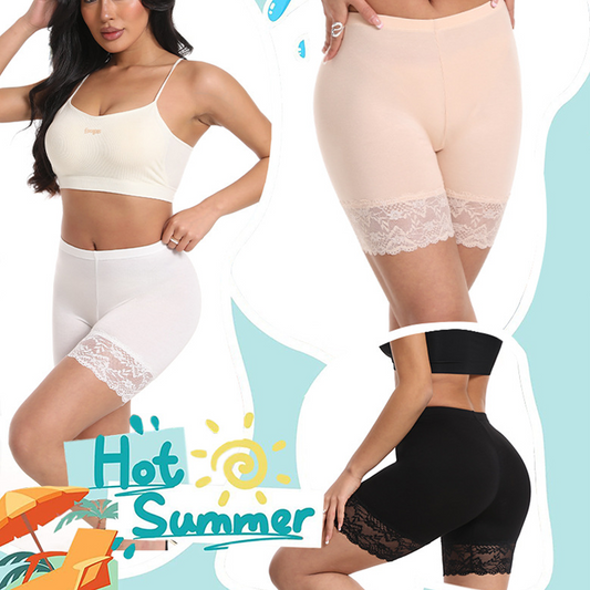 🎊Comfortable plus size 🎊Tight-Fit Lace Trim Safety Shorts