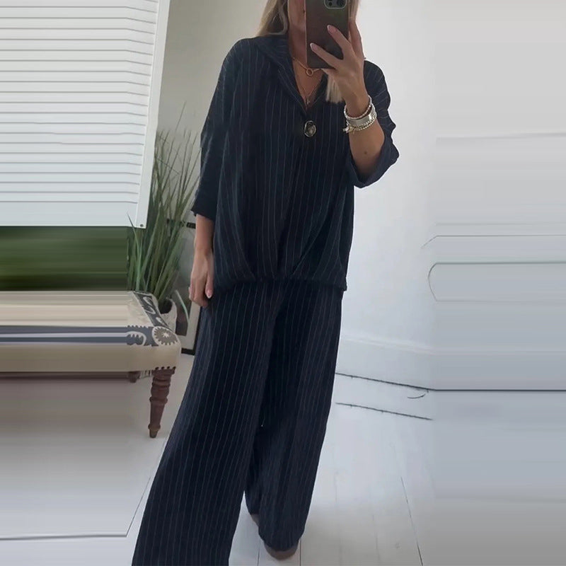 🔥50% OFF🔥Women's Striped Top & Wide-Leg Pants 2-Piece Set