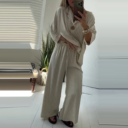 🔥50% OFF🔥Women's Striped Top & Wide-Leg Pants 2-Piece Set