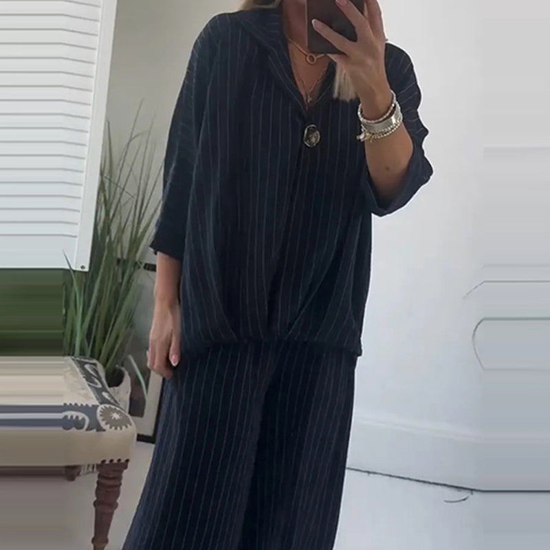 🔥50% OFF🔥Women's Striped Top & Wide-Leg Pants 2-Piece Set