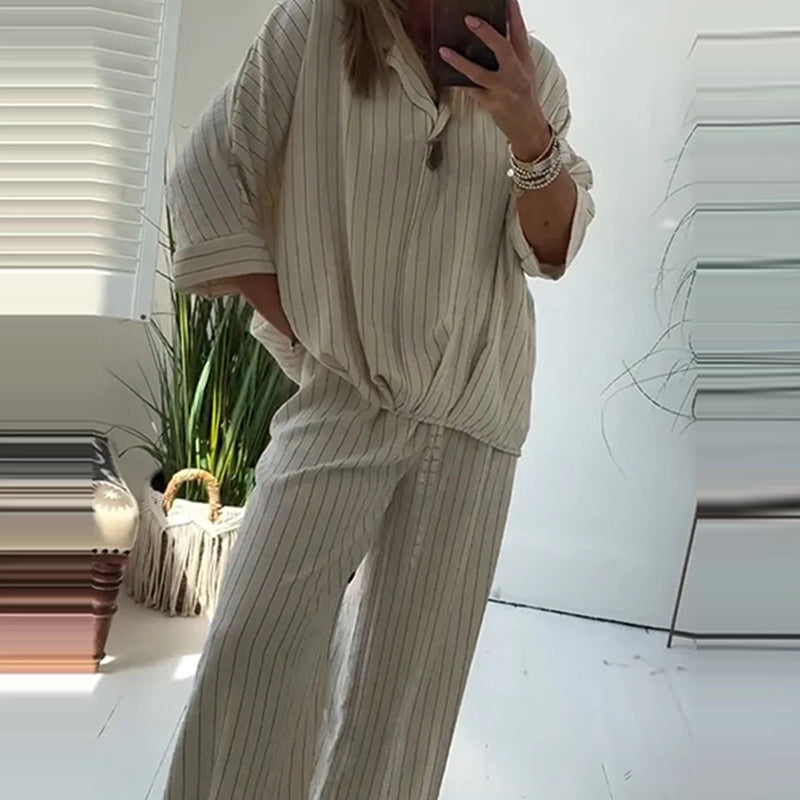🔥50% OFF🔥Women's Striped Top & Wide-Leg Pants 2-Piece Set
