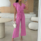 🔥50% OFF🔥Women's Fashion Solid Color V-Neck Ruffle Sleeve Wide-Leg Jumpsuit