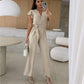 🔥50% OFF🔥Women's Fashion Solid Color V-Neck Ruffle Sleeve Wide-Leg Jumpsuit