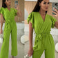 🔥50% OFF🔥Women's Fashion Solid Color V-Neck Ruffle Sleeve Wide-Leg Jumpsuit