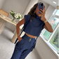 🫦Women's Trendy Fashion High-Neck Short Top & High-Waist 3/4 Length Pants Outfits