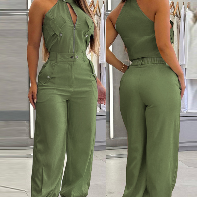 💃Summer Model Show🎉Women's Sleeveless Crop Top & High-Waist Pants Outfit