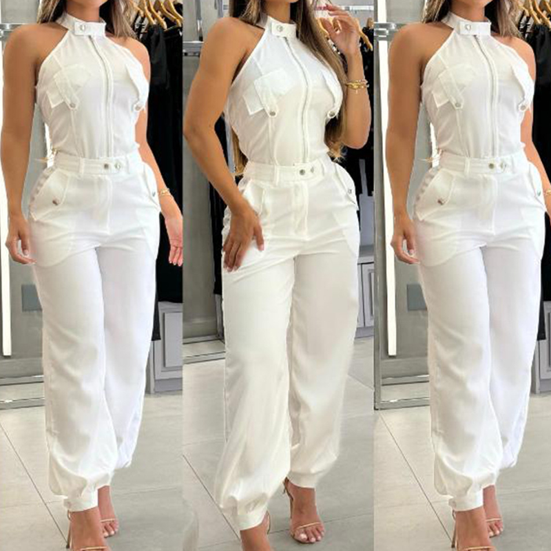 💃Summer Model Show🎉Women's Sleeveless Crop Top & High-Waist Pants Outfit
