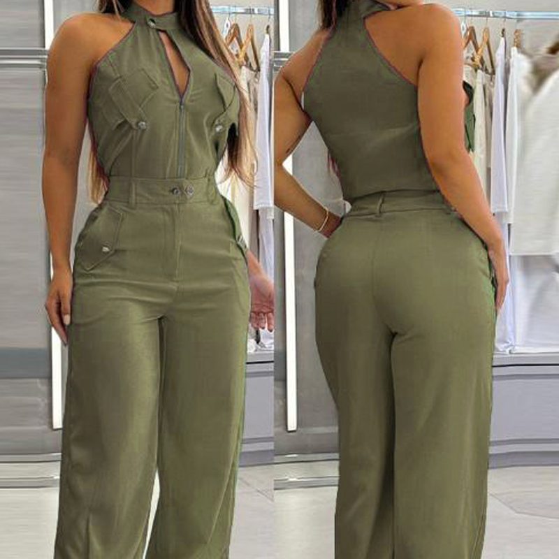 💃Summer Model Show🎉Women's Sleeveless Crop Top & High-Waist Pants Outfit
