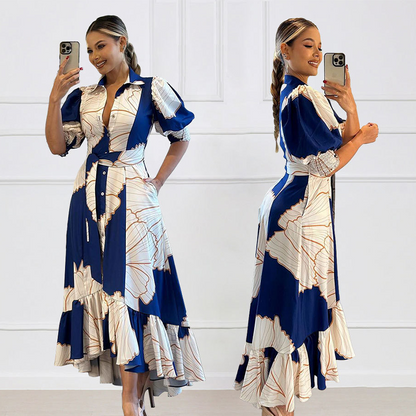 ✨ Limited-time sale:50% OFF！🔥Women's Waist-cinched Printed Shirt Dress