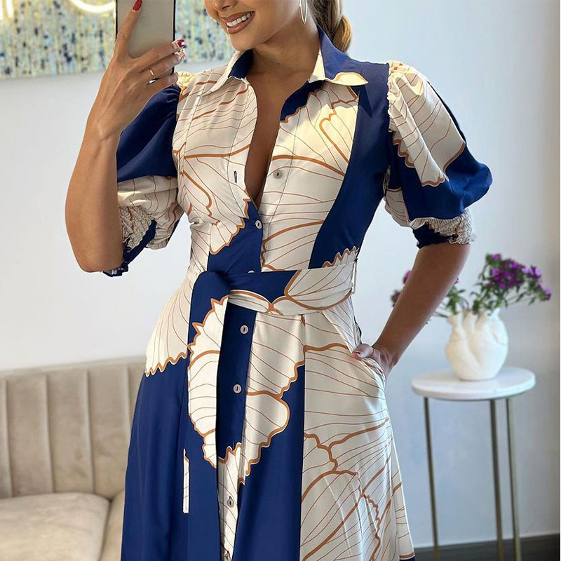 ✨ Limited-time sale:50% OFF！🔥Women's Waist-cinched Printed Shirt Dress