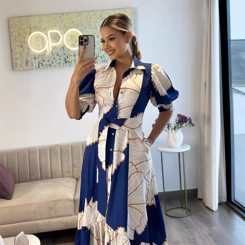 ✨ Limited-time sale:50% OFF！🔥Women's Waist-cinched Printed Shirt Dress