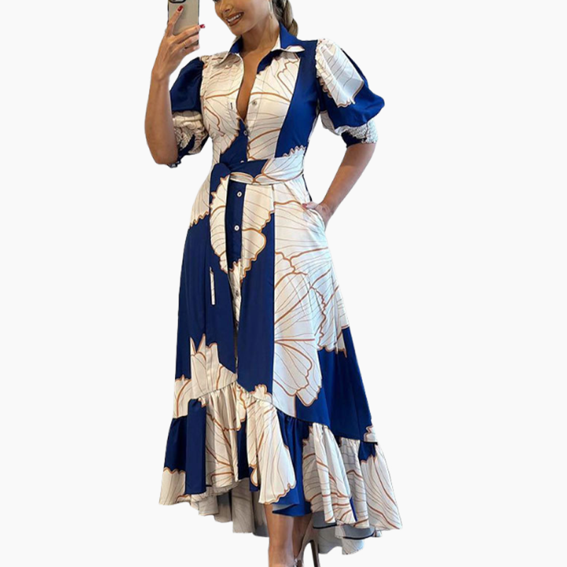 ✨ Limited-time sale:50% OFF！🔥Women's Waist-cinched Printed Shirt Dress