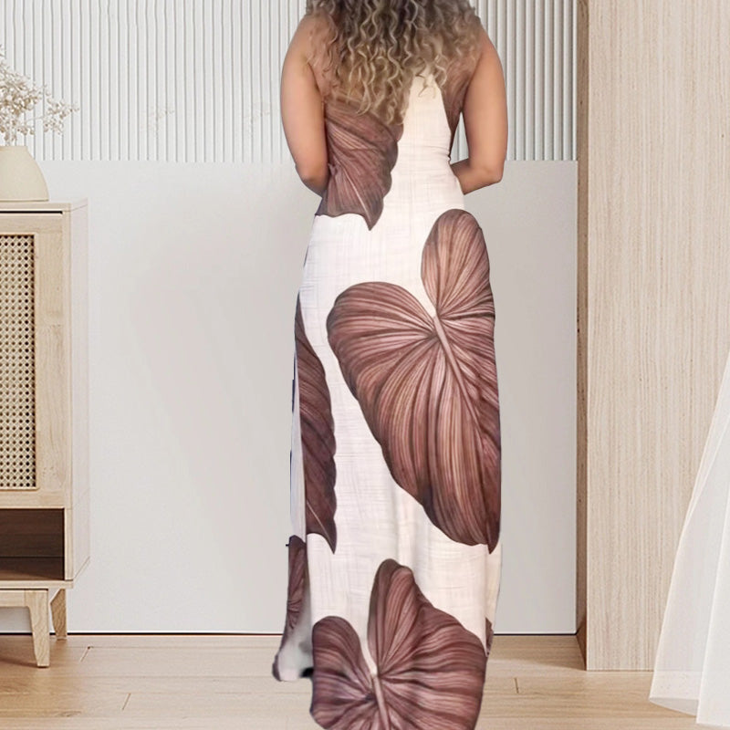 ✨🎊 2025 Summer New🎊Palm Print One-Shoulder Slim Maxi Dress