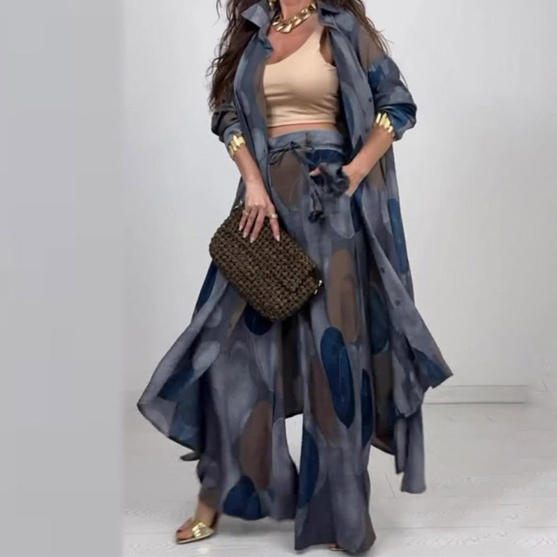 🎊2025 Time-limited Special：54%OFF🎊Fashion Print Long Sleeve Shirt & Wide Leg Pants 2-Piece Set
