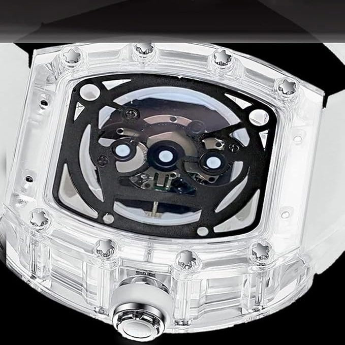 Black Men's Luxury Barrel-shaped Transparent Waterproof Quartz Watch