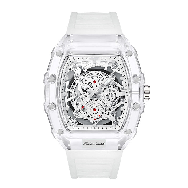 Black Men's Luxury Barrel-shaped Transparent Waterproof Quartz Watch