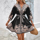 🔥2025 Hot Sales🔥Women's V-neck printed dress with tie belt