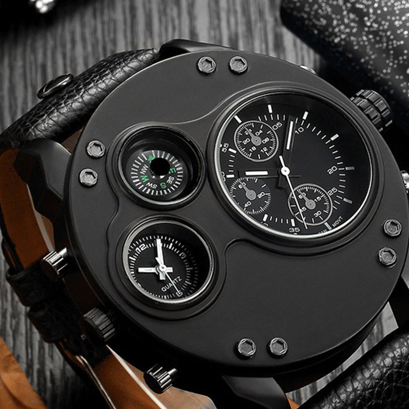 Men's Dual Time Zone Analog Watch with Compass