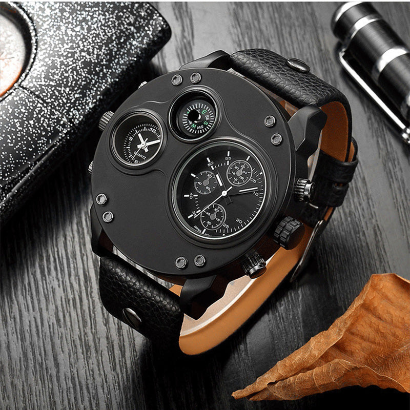 Men's Dual Time Zone Analog Watch with Compass
